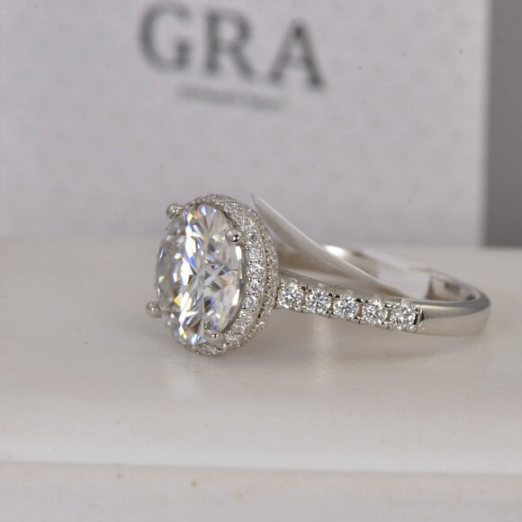 GRA Certified Double Halo 6.8ct Brilliant Round Cut Moissanite Ring 925 Sterling - Picture 2 of 6